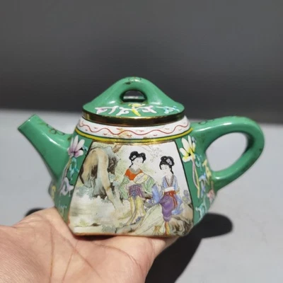 Tetera Yixing Zisha única Pu-Erh pintada en oro tallada incrustaciones detalles Foto 1 de 4