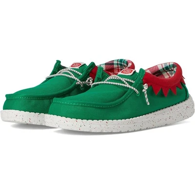 Zapatos Mocasines Hey Dude Kid J5 Verde Rojo Cuadros Wally Holiday Elf Sin Cordones OS38-20 Foto 1 de 4