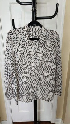 Comma Womens Blouse Logo Print White Black Peach Size 10 Long-Sleeve - Image 1 of 4