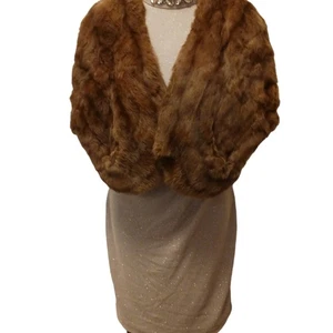 Estola de piel de visón marrón talla M formal de lujo envoltura para el hombro novia boda graduación vacaciones - Imagen 1 de 16
