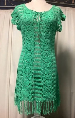 Letarte Handmade Cotton See Through Crochet Fringe Cover Up Beachwear Dress S - Image 1 of 4