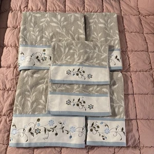 6pc Monroe Embroidered Cotton Jacquard Towel Set Beige - Madison Park - Picture 1 of 12