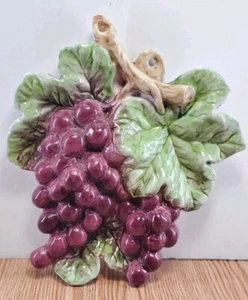 Vintage 10" Pottery Grape Vine w/ Leaves Wall Hanging Made In Italy - Picture 1 of 6