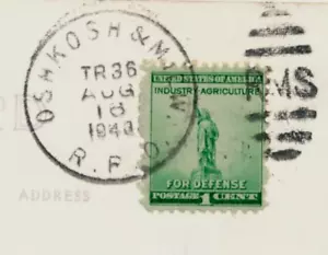 OSHKOSH & MILW. R.P.O. RMS DUPLEX RAILROAD CANCEL. TR 36. 1943. BERLIN WIS RPPC. - Picture 1 of 3