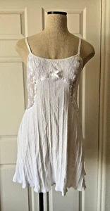 Flash by Flora Nikrooz Sheer White Lace Ribbed Cotton Knit Chemise - L - Picture 1 of 5