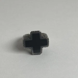 Vintage Black Onyx Cross Shaped Sterling Silver Ring Size 6.5 - Picture 1 of 10