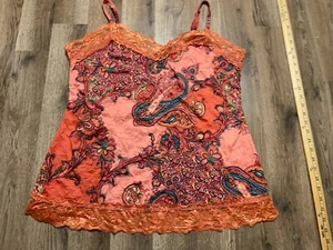 Maurices Tank Top, Women's vanity Size 2, Orange Red Green, Paisley, Cami, Lace - Picture 1 of 10