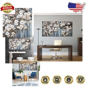 Captivating 24x48 Framed Canvas Art - White Flower Tree for Living Room Elegance - Picture 1 of 11