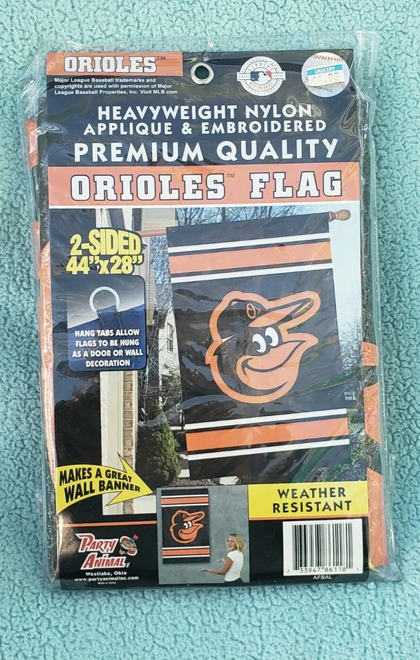 MLB Baltimore Orioles 44" x 28" Applique & Embroidered 2-Sided Vertical/Flag NEW - Image 1 of 1
