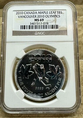 Canada 2008 S$5 Vancouver 2010 Olympic NGC MS69  Milky Spots - Image 1 of 4