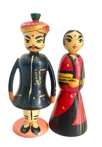 1950’s Handcrafted Channapatna Wooden Karnataka Couple Dolls / Toys 3” Tall - Picture 1 of 7