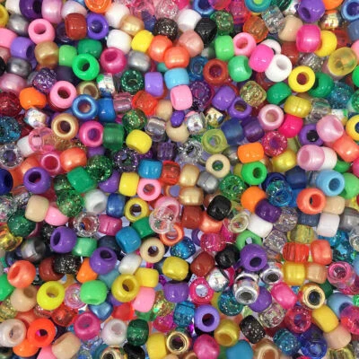 160 Pony Beads Mixed Barrel Shape For Jewellery Making Pearl Opaque Glitter UK - Image 1 of 3