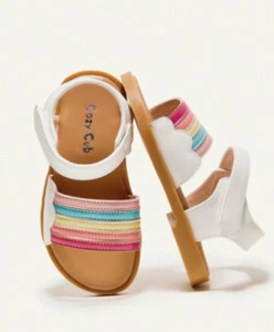 NIB Cozy Cub SHEIN Girls Rainbow Multicolor Sandals New in Box size 10.5 - Picture 1 of 3