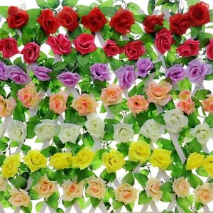 Artificial Trailing Rose Garland Flower Ivy Vine Fern Floral Leaf Wedding Party  - Picture 1 of 22