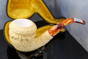 UNSMOKED Best CAO MEERSCHAUM Bent Dublin Flower burst Shape PIpe Smokey Amber St - Picture 1 of 22