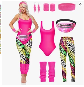 7 Pcs 80s Pink Workout Costume, X-Large *BRAND NEW* - Picture 1 of 5