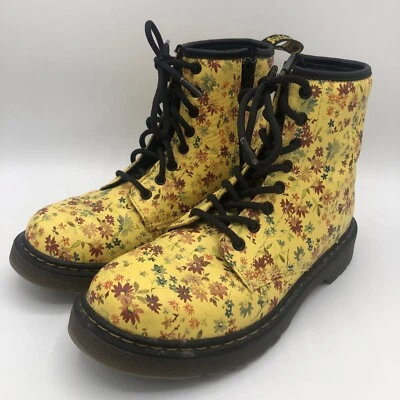 Dr Doc Martens Air Wair Delaney 靴子尺寸 2 黄色花卉侧拉链系带 Rad! — 第 1/4 张图片