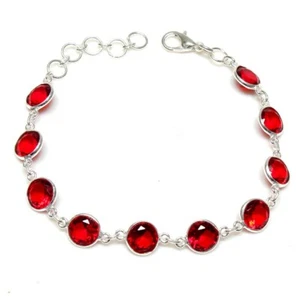 Grossular Garnet Gemstone Handmade 925 Sterling Silver Jewelry Bracelet Sz 7-8" - Picture 1 of 2