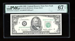 DBR 1985 $50 FRN New York Superb Gem Fr. 2122-B PMG 67 EPQ Serial B02707186B - Picture 1 of 2