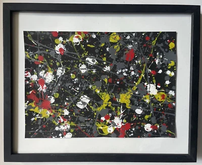 Jackson Pollock Original Pintado a Mano Abstracto Expresionista Negro Rojo Amarillo E1 Foto 1 de 4