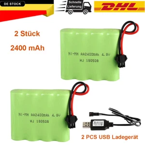 2 Stücke 2400mAh Ni-MH AA Akku 4,8V SM 2-Pin Stecker+USB Ladegerät für RC Auto - Bild 1 von 8
