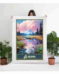 Alabama Camping Fishing Fleece Blanket Art Design 50 x 60 Wilderness Art - Picture 1 of 1