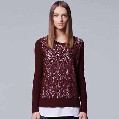 Suéter de encaje de capa simulada Simply Vera Wang para mujer talla S suéter suéter Foto 1 de 4