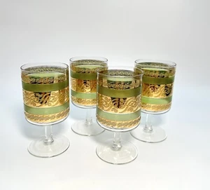 Culver Starlyte Green 22k Gold Stemmed 10 oz Wine Glasses Set of 4 - Picture 1 of 6