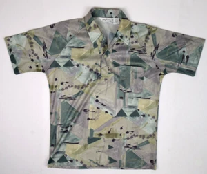 Vintage Mod Shirt Lilly Dache Size M/L 70s Moss Green Shapes Raglan 1 Button - Picture 1 of 6