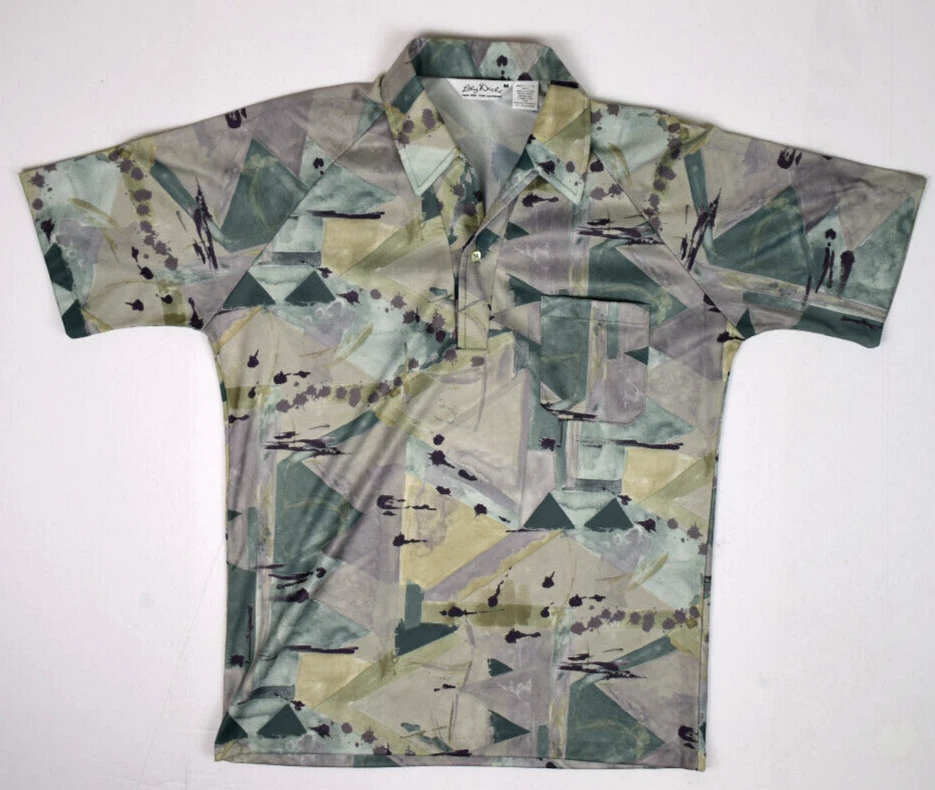 Camisa Mod Vintage Lilly Dache Talla M/L Años 70 Verde Musgo Formas Raglán 1 Botón Foto 1 de 4