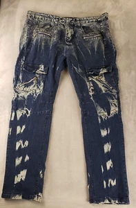 Balmain Paris Men's Blue Acid Wash Cargo Biker Jeans Size 41 Made in Italy - Picture 1 of 13