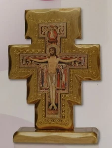 Cruz De San Damiano en Madera CM 24 X 17 Con Base Producción Artesanal - Imagen 1 de 1
