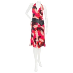 Gianni Versace 2001 Pink Silk-Blend Feather Print Halter Dress - Picture 1 of 9