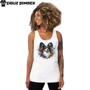 Splash of Art Papillon Dog Tank | Men's Graphic Bella + Canvas 3480 Top - Picture 1 of 14