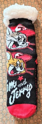 Novelty Sherpa Lined Socks Footies One Size Unisex Tom & Jerry / Red Black New - Изображение 1 из 4