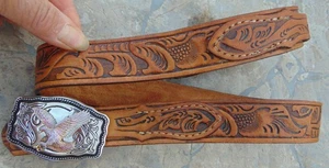VINTAGE WESTERNBESETZTER LEDERGÜRTEL MIT ADLERSCHNALLE ~ 30" - 34" TAILLE - Bild 1 von 8