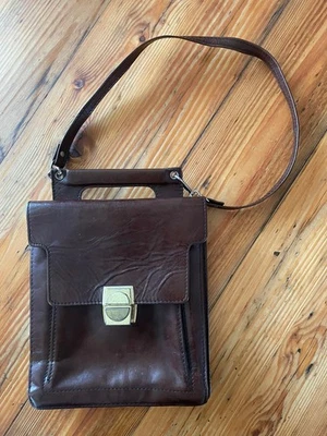 Vintage Men's Brown Leather Crossbody Envelope Messenger Briefcase Satchel Bag - Image 1 of 4