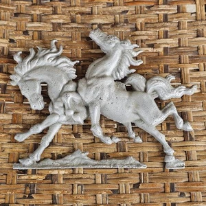 Wild Horses Exterior Wall Plaque Decor Aluminum Cast 11”x8 1/4” Aged Weathered  - Picture 1 of 13