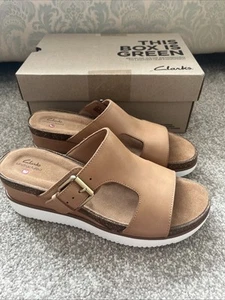 Clarks Artisan Unstructured Cork Wedge Sand Leather Sandals~Size UK 8 D. New. - Picture 1 of 6