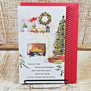 Hallmark Christmas Greeting Card 5x7 Fireplace Red Stripes Joyful - Picture 1 of 10