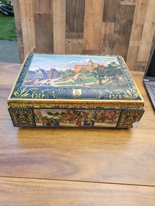 Old E Otto Schmidt Lebkuchen Fabric Large Biscuit Cookie Tin Box Nurnberg - Picture 1 of 14