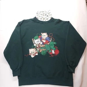 Schicker grüner Pullover mit Rollkragen für Katzenurlaub groß Retro Y2K Landhauskern - Bild 1 von 5