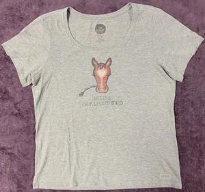 Large Women's Life is Good Horse Love Four Legged Word Gray Crusher Tee - Picture 1 of 8