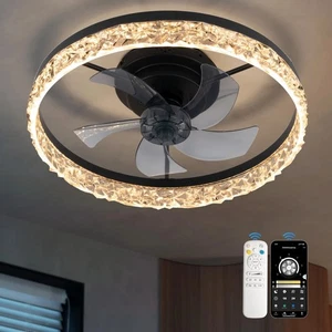 20" Modern Fan Lights Flush Mount LED Ceiling Light kit With Remote APP Control - Picture 1 of 7