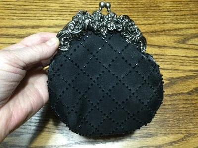 Bolso de Noche Jessica McClintock Vintage Negro Cuentas Bordado Cadena Correa Foto 1 de 4