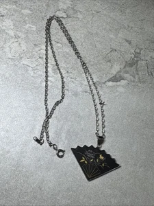 Vintage AMITA Floral Blume Damaszener Sterlingsilber Anhänger Halskette H96 - Bild 1 von 16