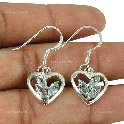 Taglio Marquise Topazio Gemma 925 Argento Sterling Natale Regalo Cuore Orecchini - Immagine 1 di 4