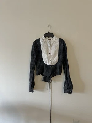 Vintage Roper Western Cowboy Bib Front Corset Lace Up Pinstripe Top USA - Image 1 of 4