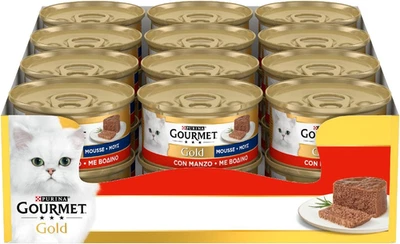 Purina  Gold Umido Gatto Mousse Con Manzo - 24 Lattine Da 85G Ciascuna (Confezio - Immagine 1 di 4
