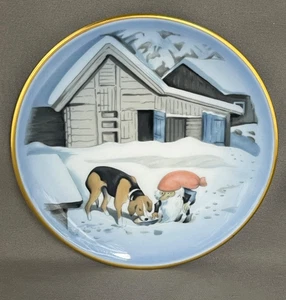 Vintage Bing & Grondahl 4" Teller Harald Wiberg Wichtel mit Hund Winter B&G Dänemark - Bild 1 von 12